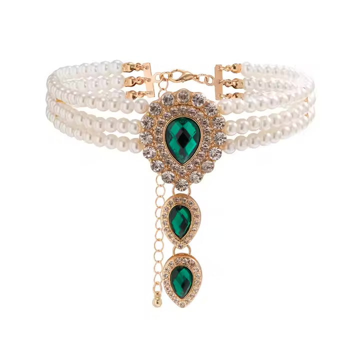 Royal Pearl Jewellery Set – Elegant Necklace & Hand Chain Bracelet for Special Occasions