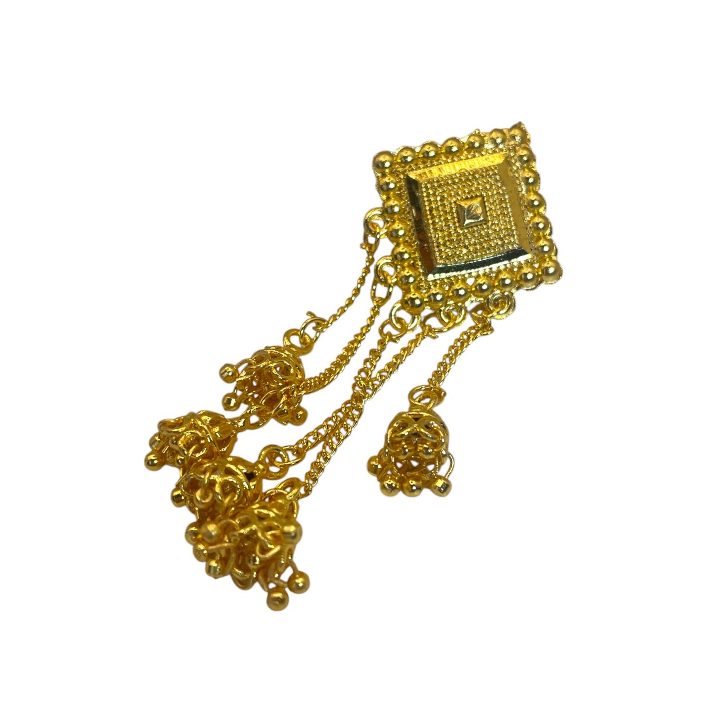 Tara Rasa Golden Dangle Drop Earrings – Intricate Indian-Inspired Artificial Gold-Plated Earrings with Tassel Detailing