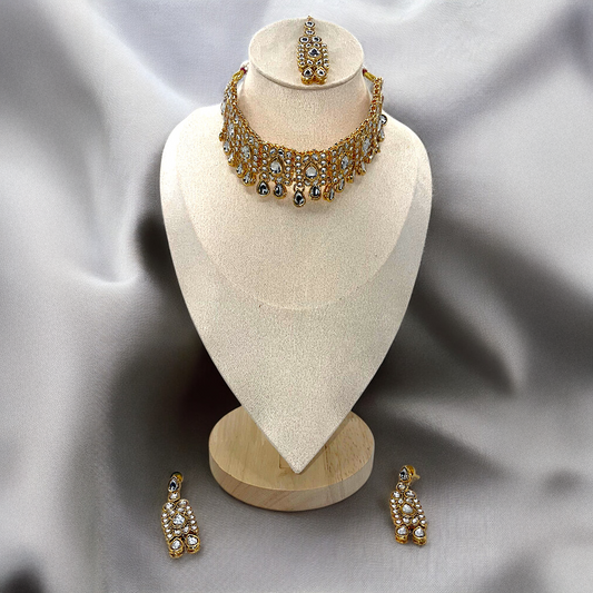 Moonlit Rain Polki-Inspired Jewellery Set with Maang Tikka