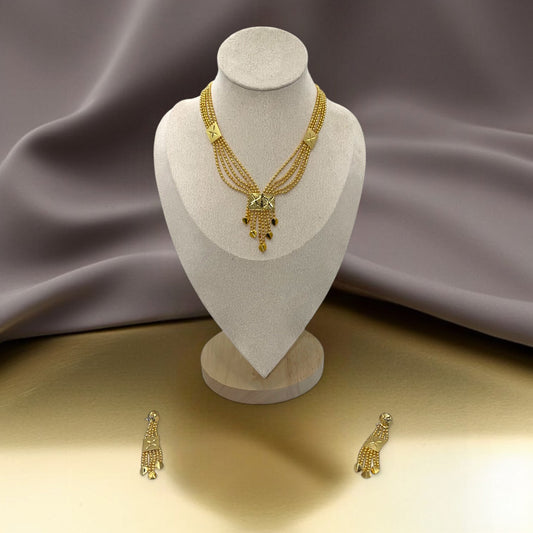 Ratna Tara Jewellery Set – Artificial gold-tone necklace and earrings, perfect for weddings and formal events. Indian middle east style
