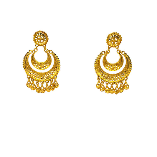 Sunrise Glow Earrings – Indian Middle Eastern inspired artificial gold-plated earrings with intricate detailing and drop accents.