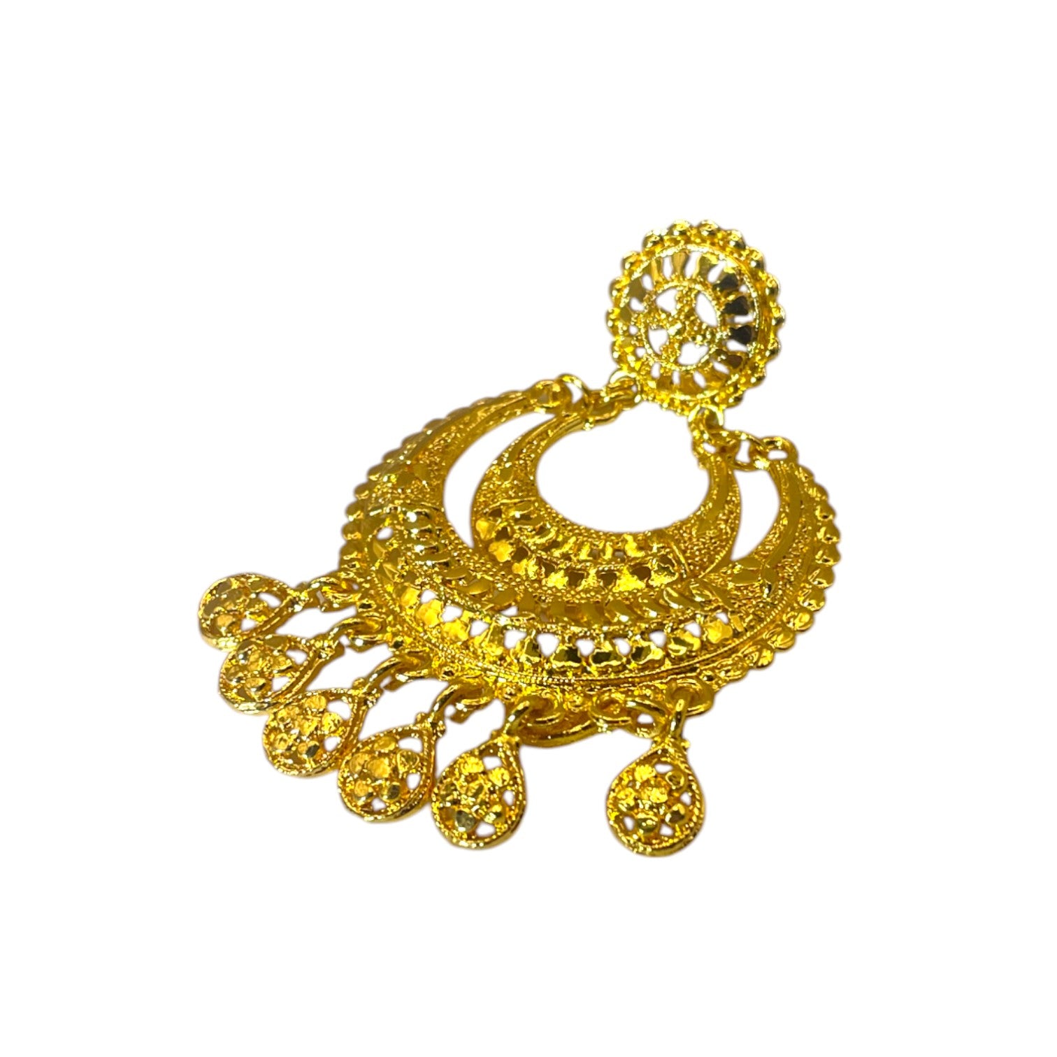Sunrise Glow Earrings – Indian Middle Eastern inspired artificial gold-plated earrings with intricate detailing and drop accents.